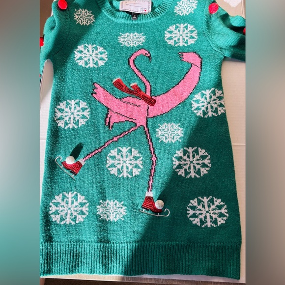 With Love Derrick Flamingo Green Christmas Sweater Women’s Small Style #104317 - Picture 5 of 11